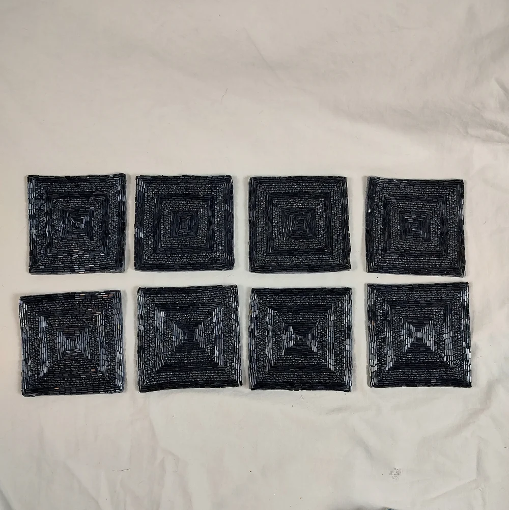 Williams Sonoma Indigo Beaded Cloth Square Coasters Set of 8
